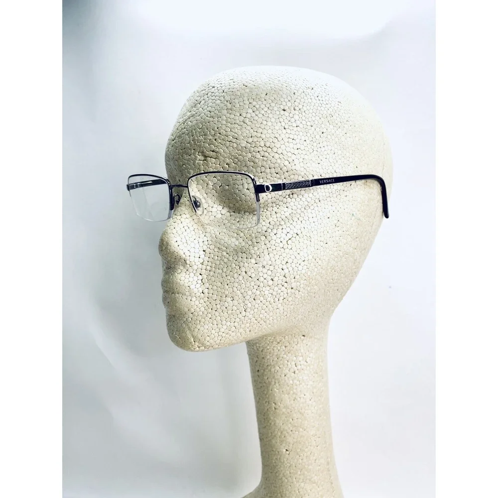 Versace Silver & Brown Half Rim Rectangular Glasses Italy 50 18 135